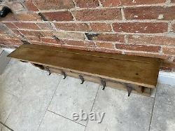 Antique Carved French Solid Oak 5 Hook Wall Mounted Coat Rack. Heavy Sturdy