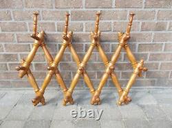 Antique Faux Bamboo French Turned Wood Brass Button Coat Hat Rack Wall Mount