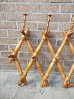 Antique Faux Bamboo French Turned Wood Brass Button Coat Hat Rack Wall Mount