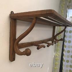 Antique Faux Bamboo French Turned Wood Shelf Hanger Coat Hat Rack Wall Mount