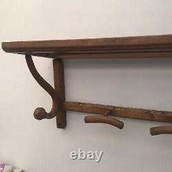 Antique Faux Bamboo French Turned Wood Shelf Hanger Coat Hat Rack Wall Mount