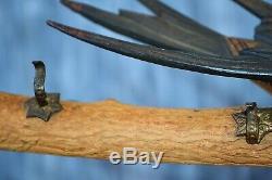 Antique German Bird on Limb Black Forest Carved Wood Key Hook Rack Wall Mount
