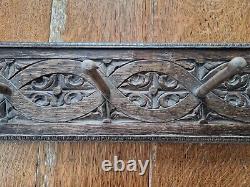 Antique Hand Carved Oak Coat Rack Coat Pegs