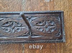 Antique Hand Carved Oak Coat Rack Coat Pegs