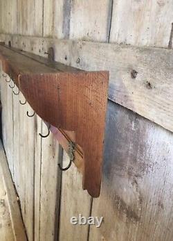 Antique Victorian Large Oak 8 Hook Coat Rack Wall Mounted