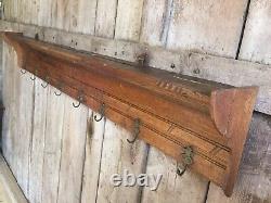 Antique Victorian Large Oak 8 Hook Coat Rack Wall Mounted