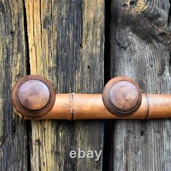 Antique Vintage French Hand Turned Coat Hook Five Peg Rack Wooden Faux Bamboo