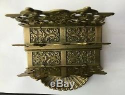 Antique Vintage Ornate Baroque Style Shell Fancy Brass Letter Rack Holder