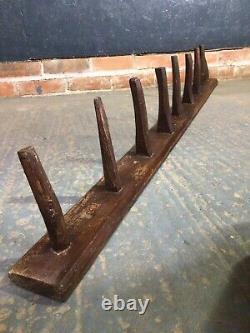 Antique Vintage Wooden Bridle Tack Rack Equine Wall Hooks