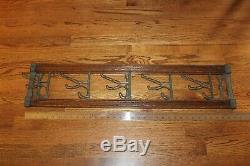 Antique Wall Mount Wood And Metal Coat Hat Rack With Folding Triple Hooks 35