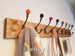 Antique Wooden Coat Rack Vintage Reclaimed Handmade Cast Iron Ceramic Coat Hooks