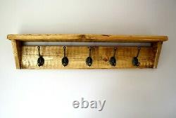 Antique Wooden Coat Rack With Shelf Rustic Handmade Coat Hooks Waxed Oak Finish
