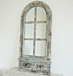 Arch Rustic Mirror With 2 Hooks Wall Mounted Distressed Vintage Storage Rack New
