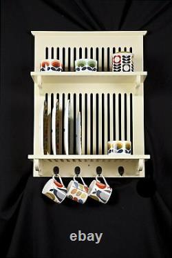 Aston Buttermilk Kitchen Plate Rack, Wooden and Wall Mounted. Solid Top Shelf by