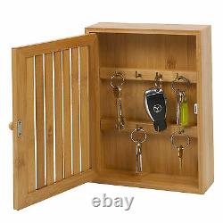 Bamboo Wall Mounted Key Box & Brackets Cupboard Hooks Holder Storage Cabinet NEW