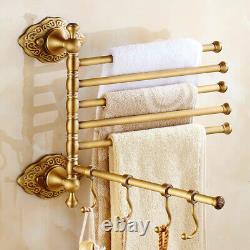 Bathroom Swivel Towel Bar with Hooks Wall Mounted 6 Arms Towel Rack Antique