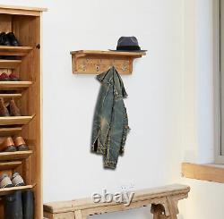 Baumhaus Mobel Oak Wall Mounted Coat Rack Shelf with 4 Coat Hooks Solid Oak