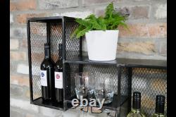 Black Wall Mounted Wine Rack Cellar Bottle Cage Glass Holder Bar Accessory Shelf