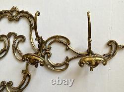Brass 30 Ornate Victorian Wall Mount 4 Dbl Hook Coat Hat Rack Hollywood Regency