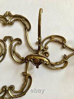 Brass 30 Ornate Victorian Wall Mount 4 Dbl Hook Coat Hat Rack Hollywood Regency