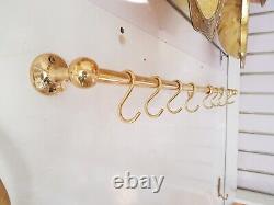 Brass Pot And Rail, Brass Kitchen Rack, Unlacquered solid brass Pot and Pan