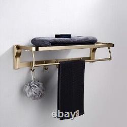 Brushed Gold 50CM Wall Mounted Bathroom Towel Rail Holder Storage Rack Shelf Bar