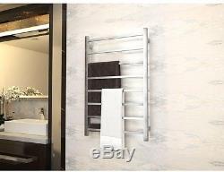 Brushed Nickel Heated Electric Towel Warmer 8-Bar Wall Mount Rack Bathroom Decor
