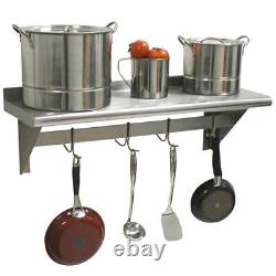 CMI 15 x 72 Commercial Wall Mounted Pot Rack with Shelf and Hooks