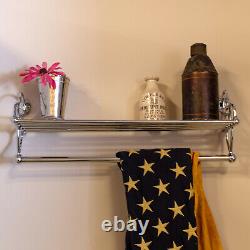 Chrome Bathroom Shelf with Towel Bar and Rack Antique Replica