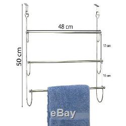 Chrome Over Door 3 Tier Towel Rail Hanger Rack Tidy Bathroom Kitchen
