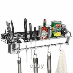 Chrome Wall Mounted Kitchen Spice Rack withUtensil/Pot/Pan Hanger Hooks (AB2)