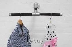 Clothes Rail Rack Hanger Industrial Metal Black & Silver Double Wall Mounted