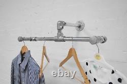 Clothes Rail Rack Hanger Industrial Metal Silver Wall Mounted Double Style