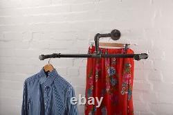 Clothes Rail Rack Hanger Industrial Metal Steel Double Wall Mounted Pipe Style