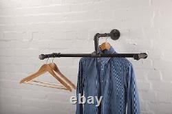 Clothes Rail Rack Hanger Industrial Metal Steel Double Wall Mounted Pipe Style