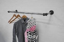 Clothes Rail Rack Hanger Industrial Silver Steel & Black Key Clamp Pipe Style