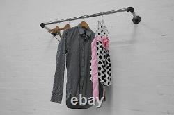 Clothes Rail Rack Hanger Industrial Silver Steel & Black Key Clamp Pipe Style