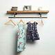 Clothes Rail Rack Industrial Metal Raw Steel Pipe With Solid Wood Shelf Rustic