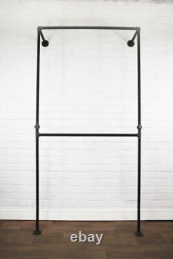 Clothes Rail Rack Unit Industrial Metal Raw Steel Pipe Wall & Floor Mounted
