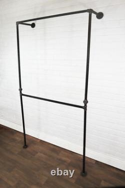 Clothes Rail Rack Unit Industrial Metal Raw Steel Pipe Wall & Floor Mounted