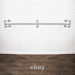 Clothes Rail Rack Wall Mounted Double Industrial Silver Steel Metal Antique