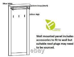 Coat Hooks Wall Mounted Rack with Shelf White Hall Panel Pine Oak Effect Loksa