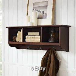 Coat Rack 3-Hook Wall Mounted Storage Shelf Solid Hardwood Brown Entryway New