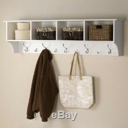 Coat Rack Hanging Entryway Shelf Wall Mount Bag Hat Key Organizer Storage White
