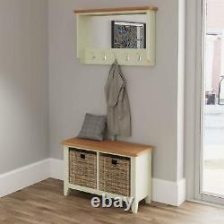 Coat Rack Mirror White Hallway Furniture Wall Mounted 5 Hooks Oak Top Storage