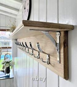 Coat Rack with Shelf Country Cottage Solid Oak Handmade Modern