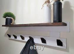 Coat Rack with Shelf / Wood White Oak / Walnut Wood Hooks / Shelves