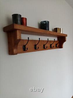 Coat rack with shelf Wood Pine With Hooks Wall Mounted Black Hooks