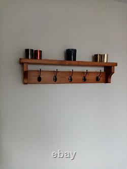 Coat rack with shelf Wood Pine With Hooks Wall Mounted Black Hooks