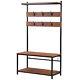 Coat rank Shoe Rack Hanging Bench Seat Hanger with Removable 6 Hooks Wood